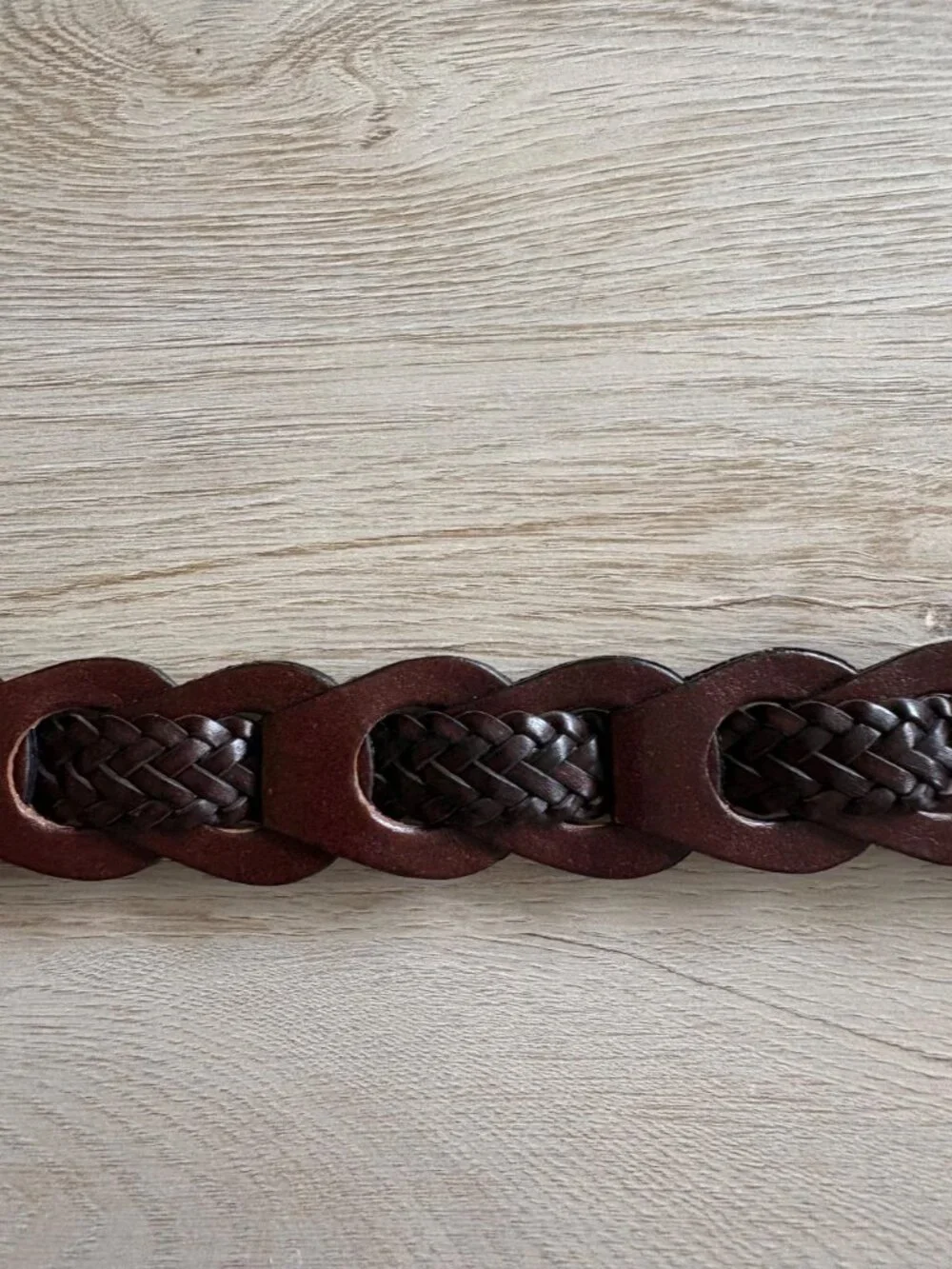 Vintage Style Brown Woven Belt Brass Tone Buckle | Braided Boho Waist Belt Small